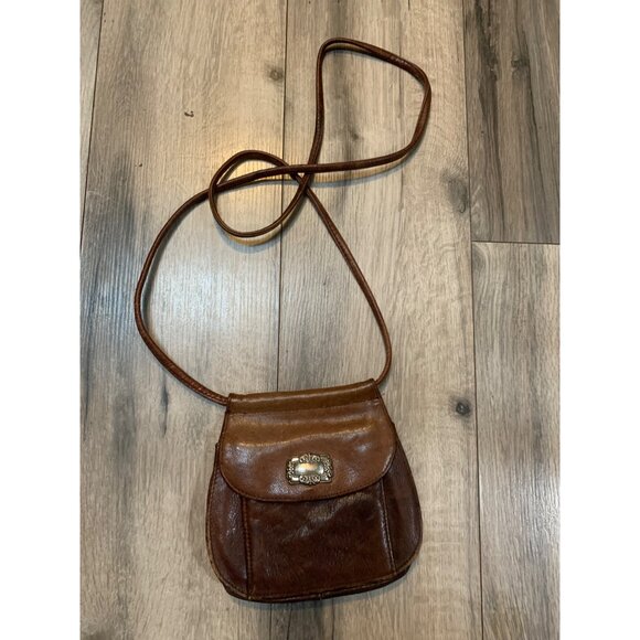 Vintage Fossil Brown Leather Boho Double Pocket Saddle Shoulder Cross Body Bag - Picture 2 of 8